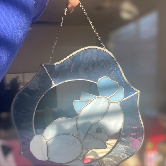 Blue bunny in a bow hanging stained glass - Picture 3 of 3